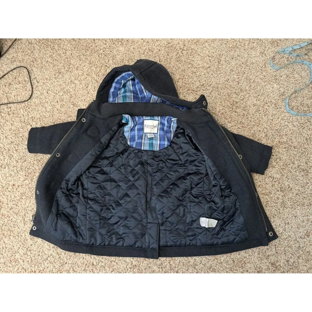 Kitestrings by Hartstrings Girls Navy Wool Blend Hooded Duffle Coat Jacket 18M